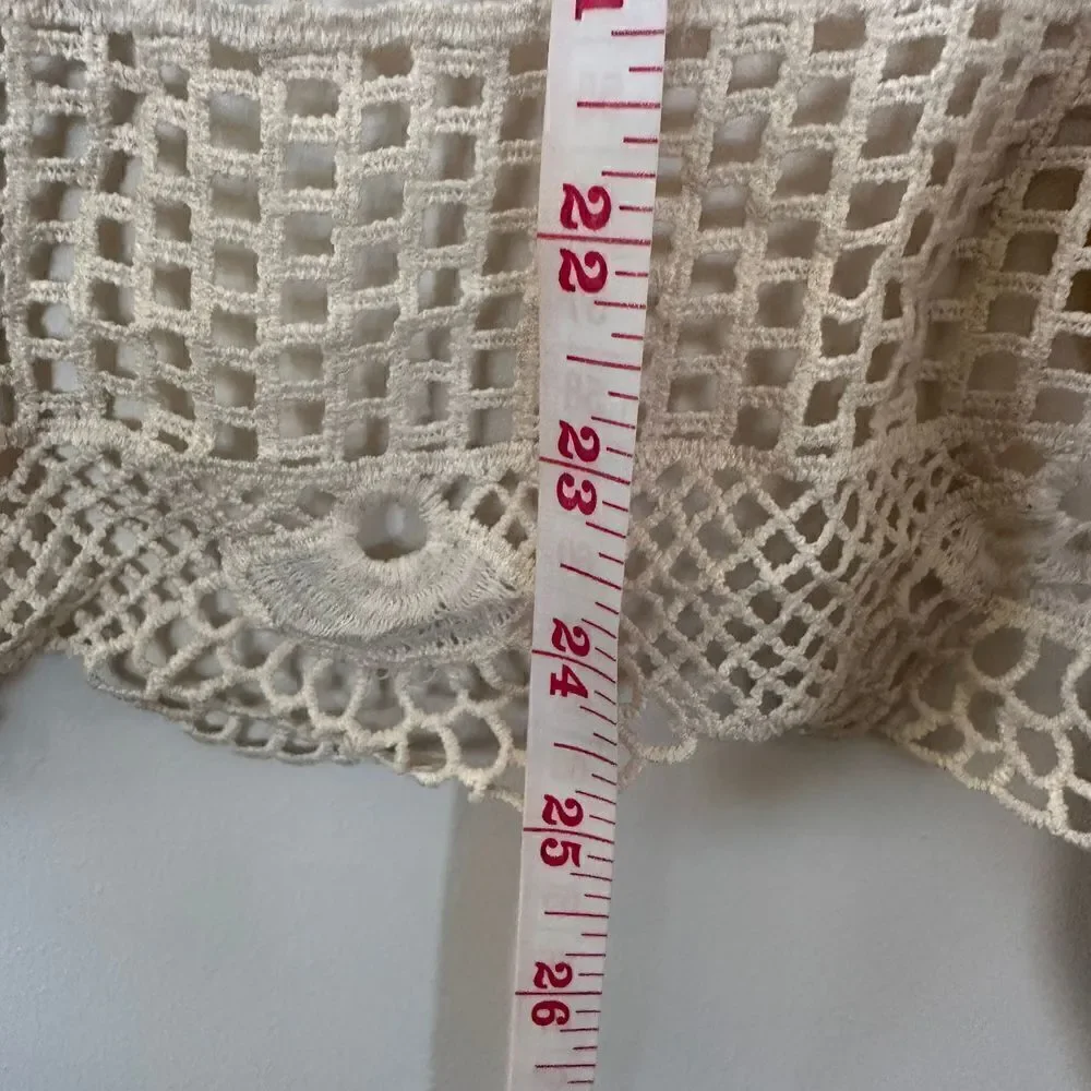Alya Knit Crochet Cardigan Sweater Boho Long Sleeve Cream Soft Womens Size Small